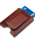 Flat magnetic leather money clip card holder, dark tan