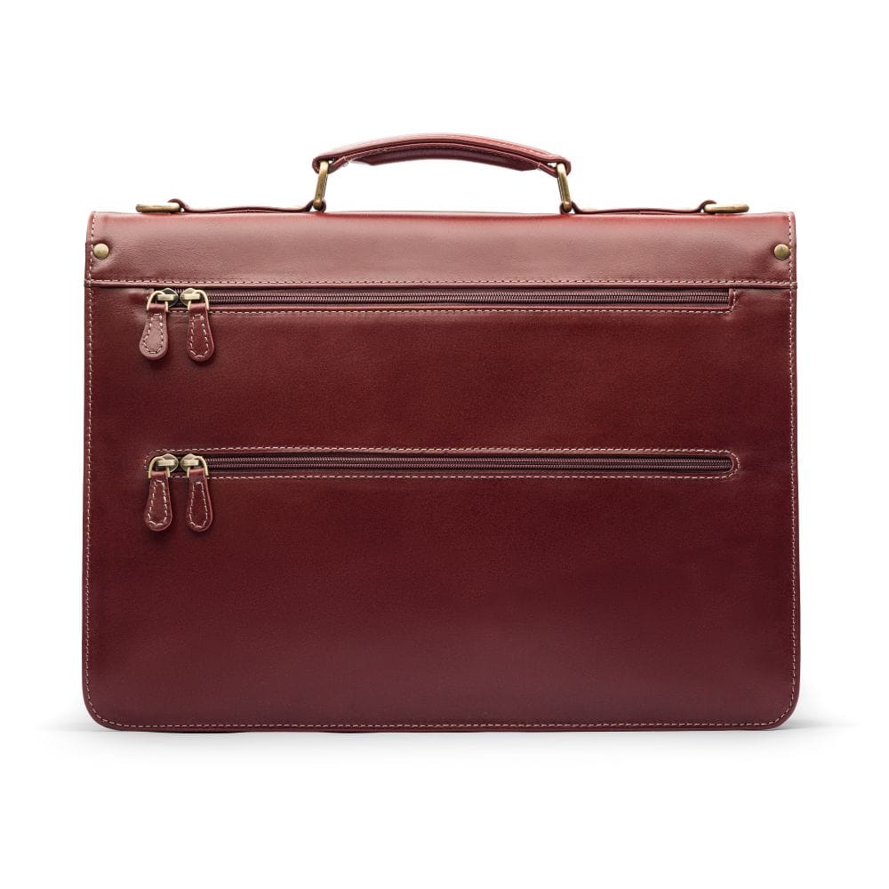 Leather trolley sleeve briefcase, dark tan, back