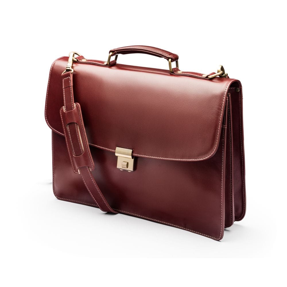 Leather trolley sleeve briefcase, dark tan, side