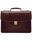 Leather Briefcase with combination lock, Harvard, dark tan, front