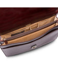 Leather Briefcase with combination lock, Harvard, dark tan, inside