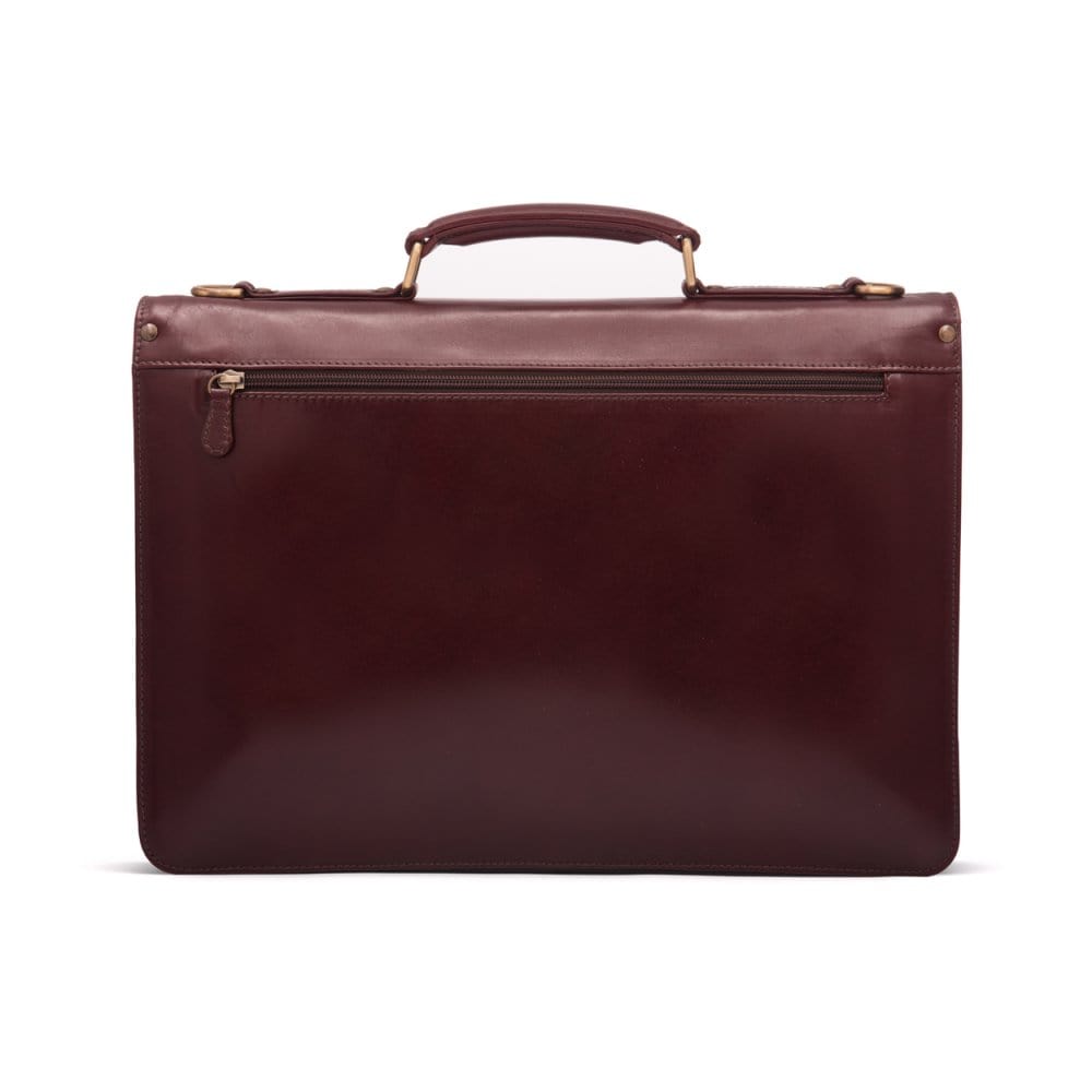 Leather Briefcase with combination lock, Harvard, dark tan, back