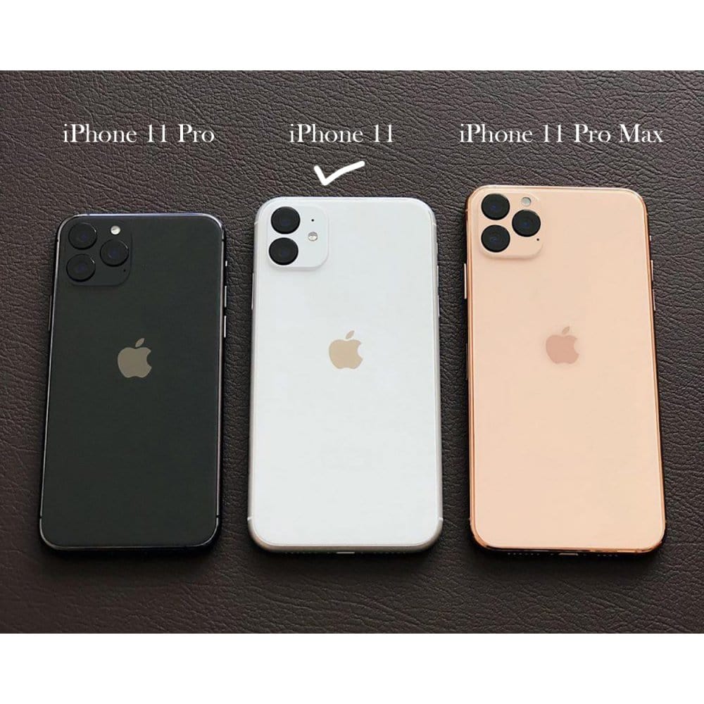 iPhone 11 protective leather back cover, dark tan, phone size variations