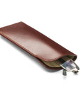 Large leather glasses case, dark tan, open