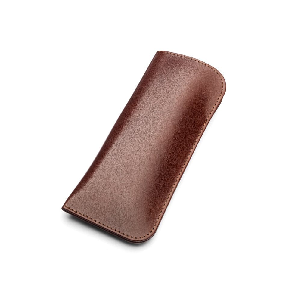 Large leather glasses case, dark tan, front
