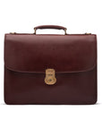 Large leather briefcase, dark tan, front