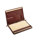 Leather A4 zip around document folder, dark tan, inside