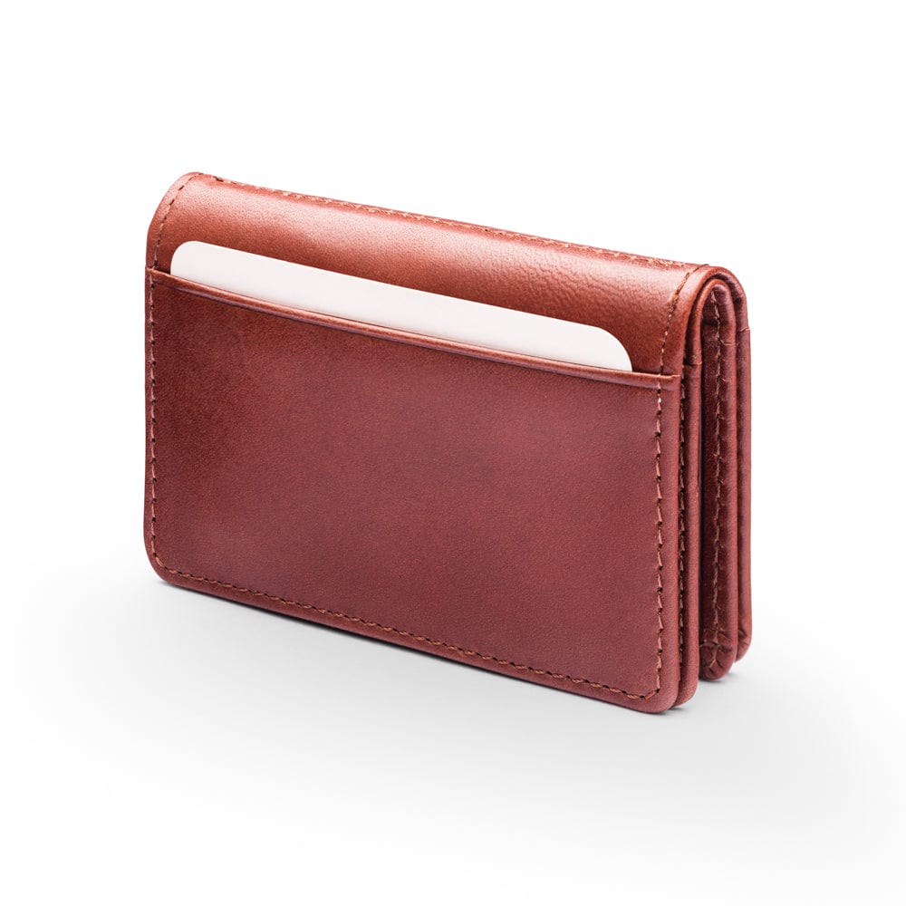 Leather bifold card wallet, dark tan, back