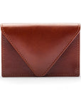 Leather business card envelope, dark tan, front