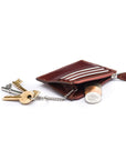 Leather card case with zip coin purse and key chain, dark tan, inside