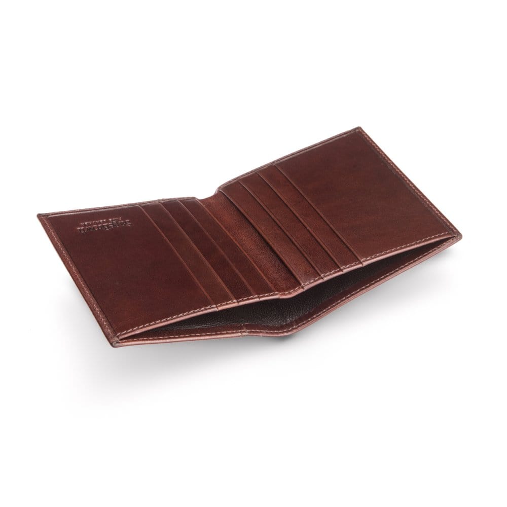 Leather compact billfold wallet 6CC, dark tan, inside