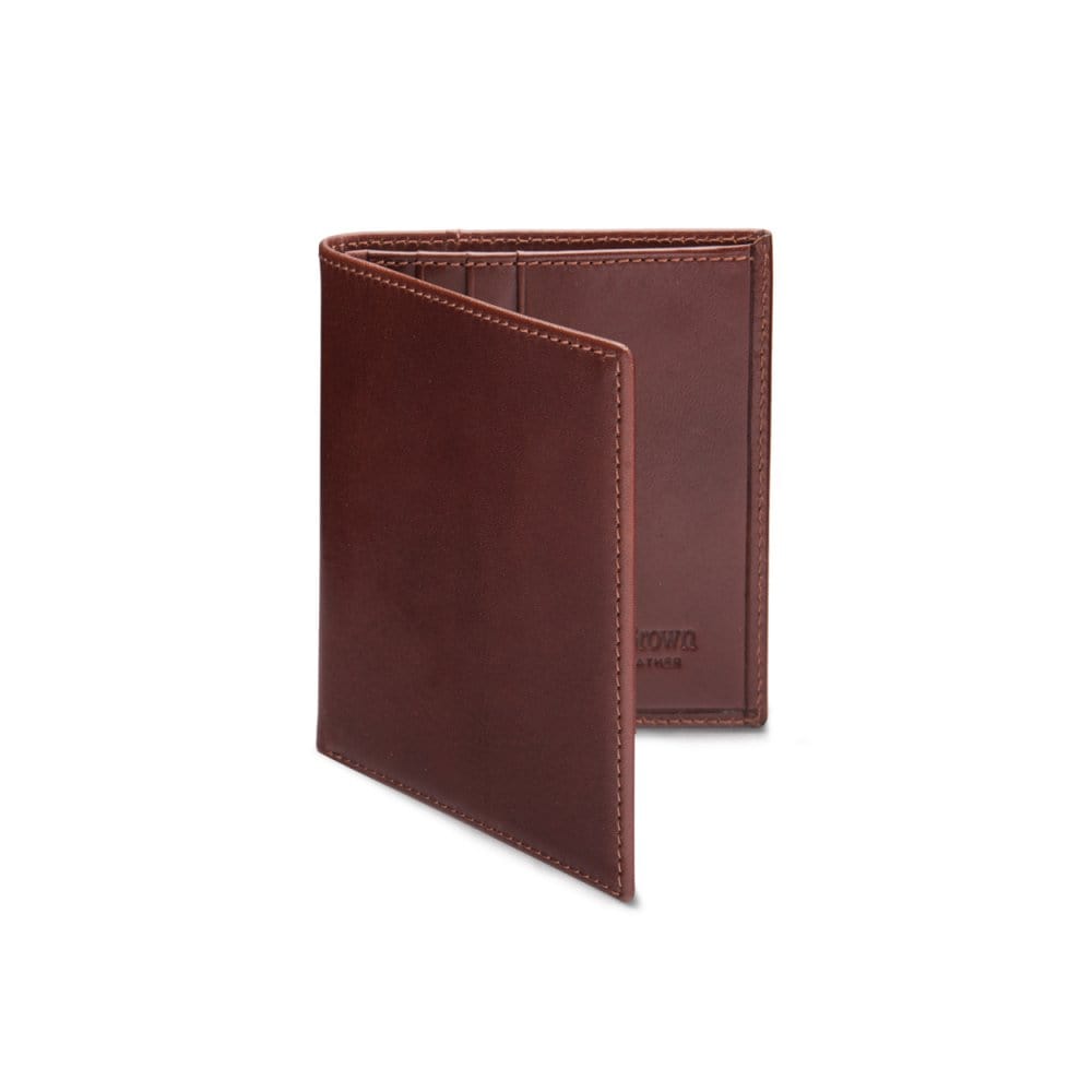 Leather compact billfold wallet 6CC, dark tan, front