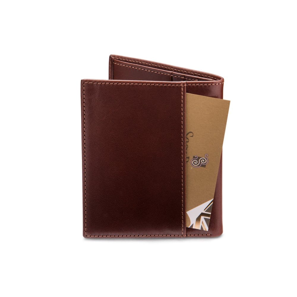 Leather compact billfold wallet 6CC, dark tan, back