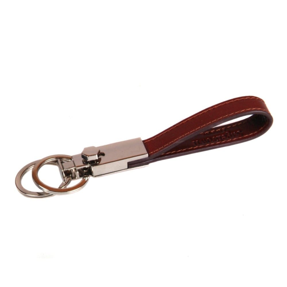 Leather detachable key ring, dark tan, front