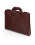 Leather document case with retractable handles, dark tan, back