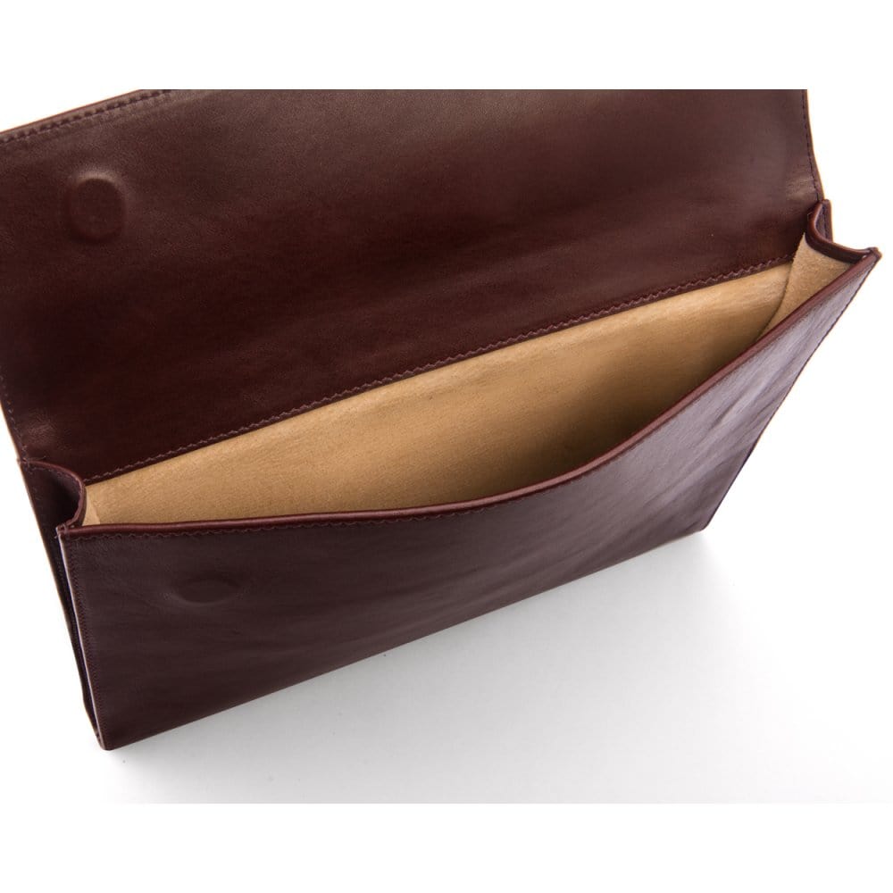 Leather envelope folder, dark tan, inside