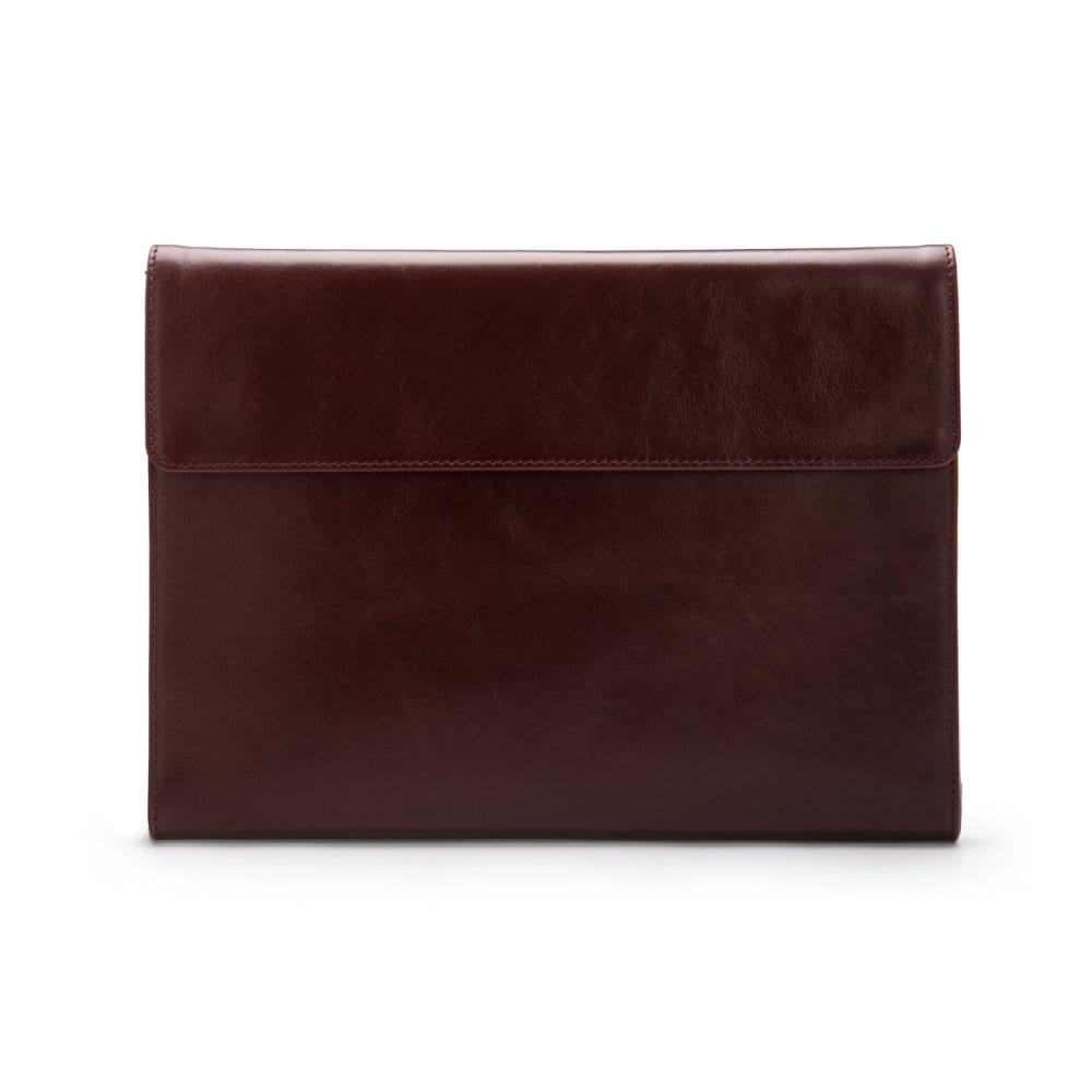 Leather envelope folder, dark tan, front view