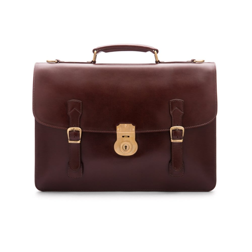 Satchel Briefcase Brass Lock, Dark Tan | Briefcases | SageBrown