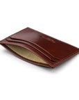 Flat leather credit card holder with middle pocket, 5 CC slots, dark tan, inside