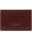 Flat leather credit card holder with middle pocket, 5 CC slots, dark tan, back