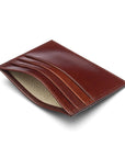 Leather flat credit card wallet 6 CC, dark tan, inside