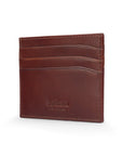 Leather flat credit card wallet 6 CC, dark tan, back