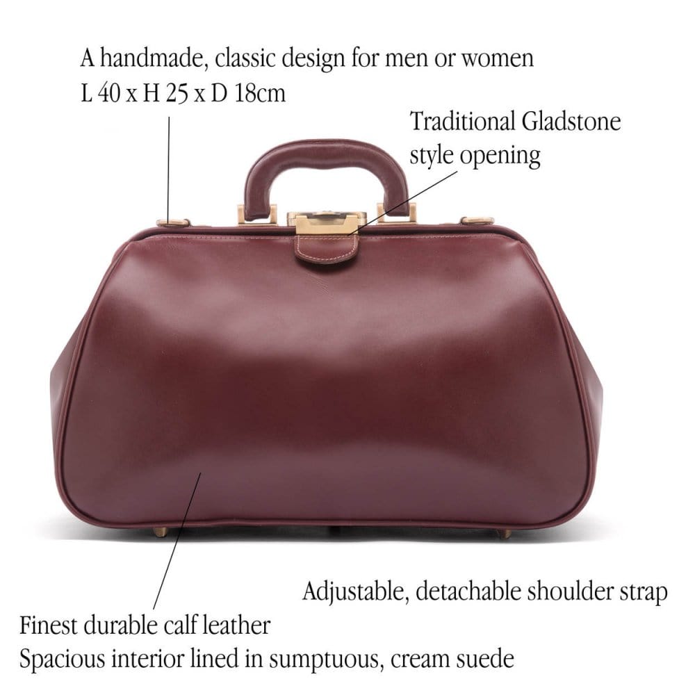 Small Gladstone Bag in Leather, dark tan, features
