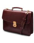 Leather briefcase with brass lock, Harvard, dark tan, side