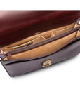 Leather briefcase with brass lock, Harvard, dark tan, inside