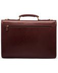 Leather briefcase with brass lock, Harvard, dark tan, back