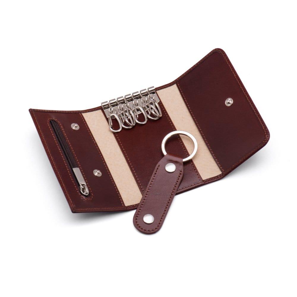 Leather Key Ring Wallet, Dark Tan Key Case SageBrown