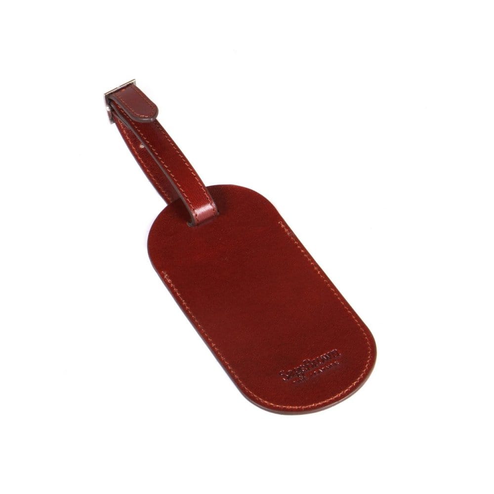 Leather luggage tag, dark tan, back