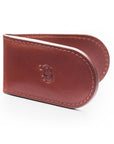 Leather Magnetic Money Clip, dark tan, front