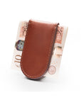 Leather Magnetic Money Clip, dark tan, back