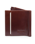 Leather money clip wallet with coin purse, dark tan, back