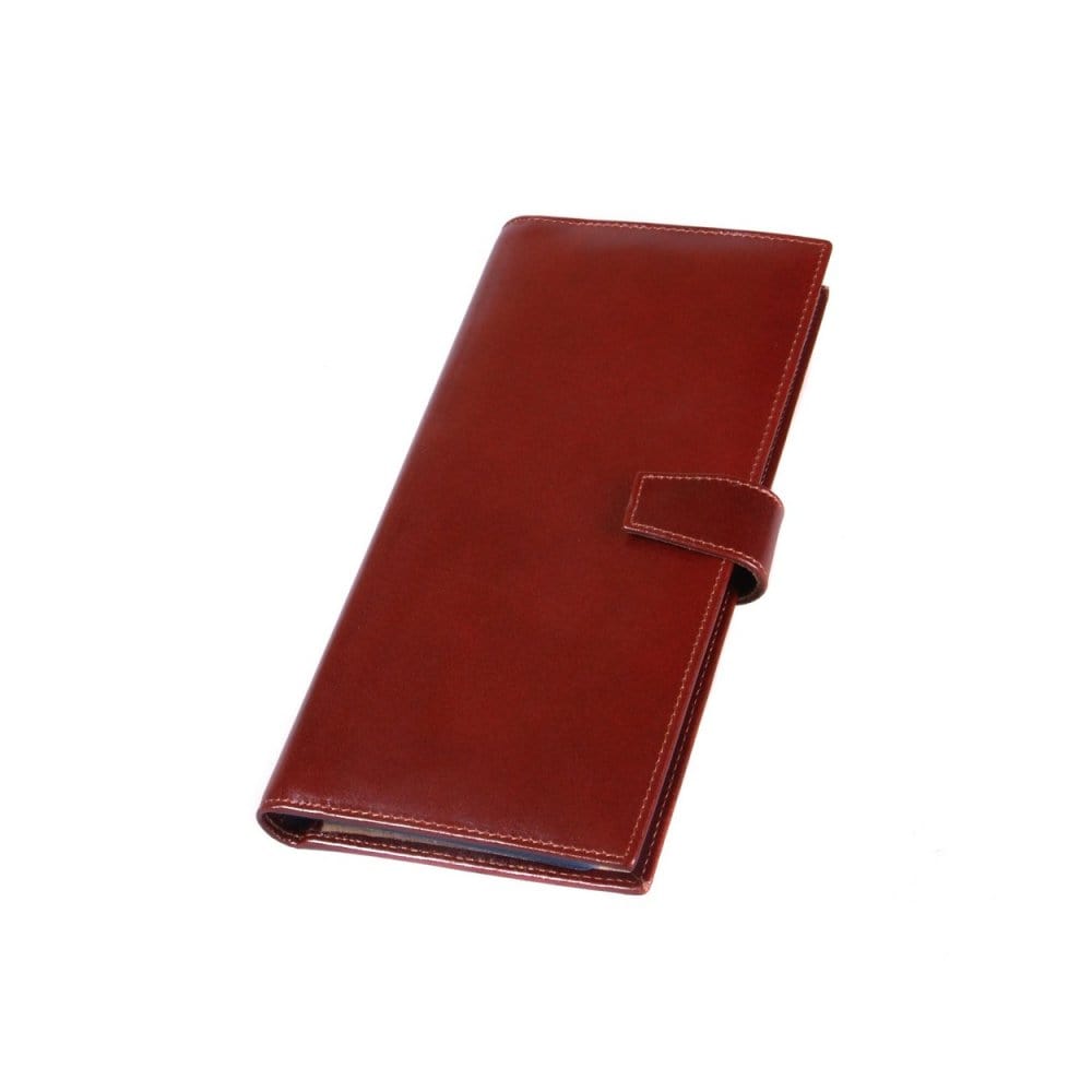 Leather multiple business card wallet, dark tan, front