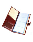 Leather multiple business card wallet, dark tan, open