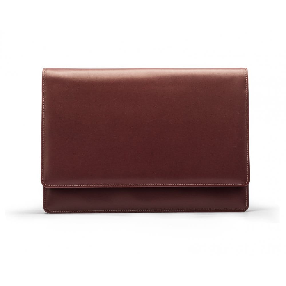 Small leather A4 portfolio case, dark tan, front