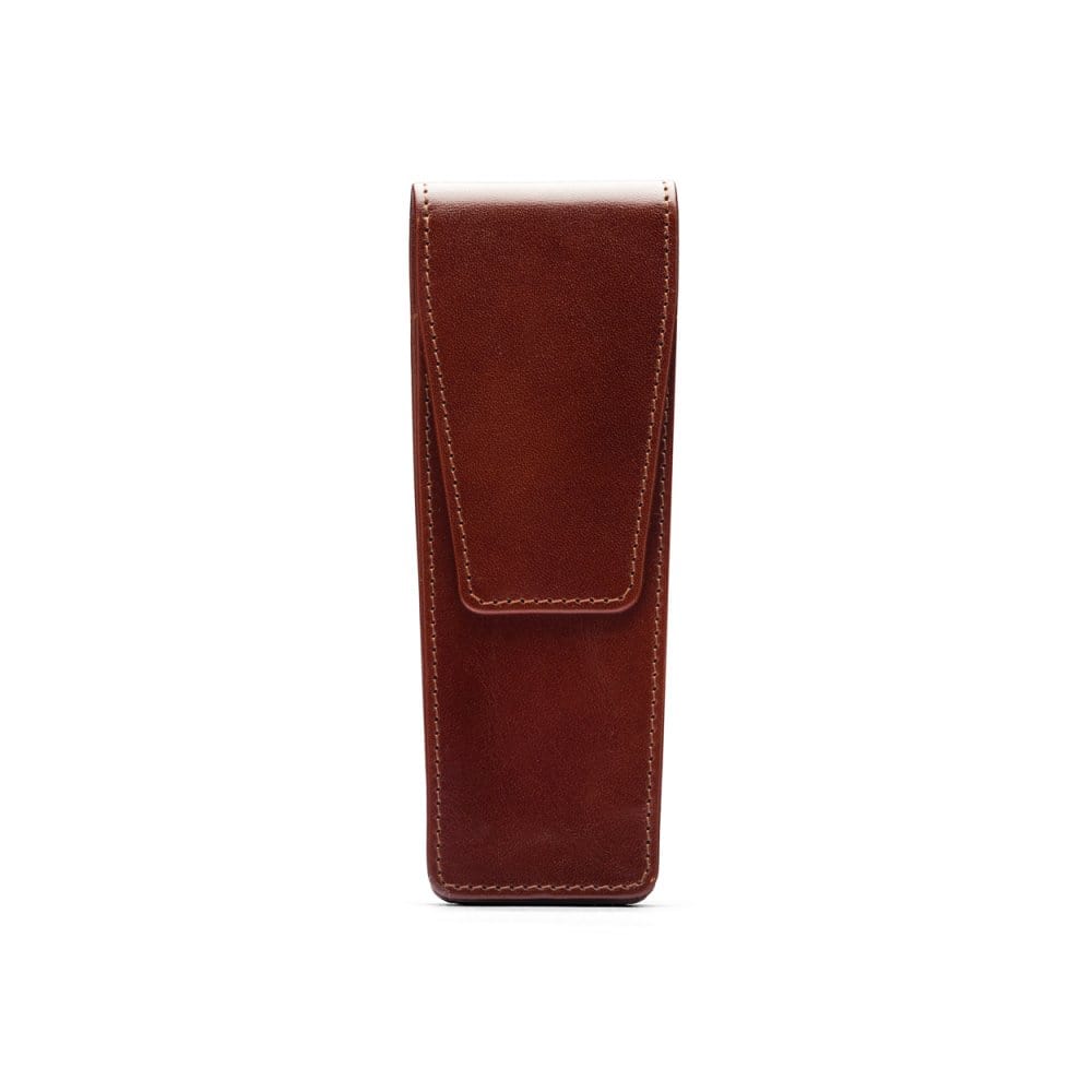 Leather pen case, dark tan, front