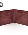 RFID leather wallet for men, dark tan, open view