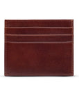 Leather side opening flat card holder, dark tan, front