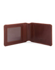 Leather travel card wallet, dark tan, open