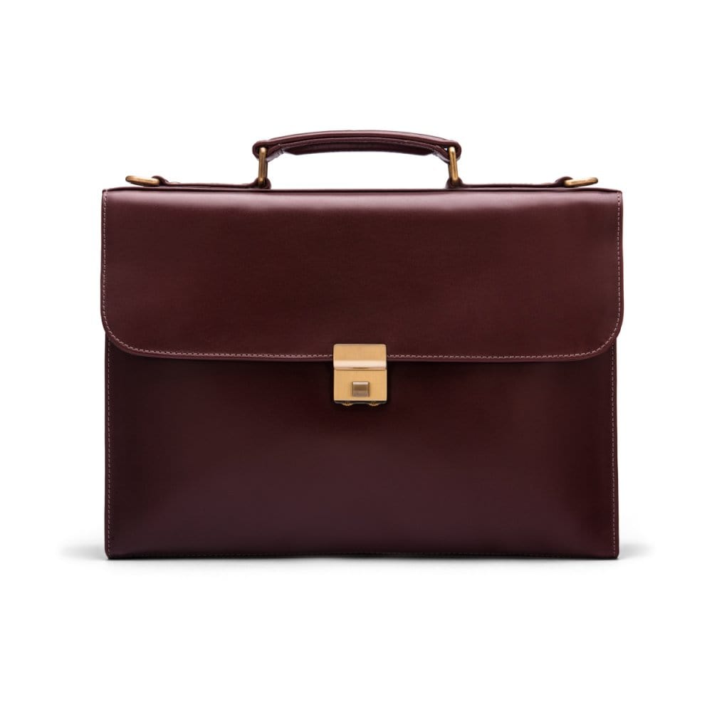 Dark Tan Leather Wall Street Briefcase With Combination Lock