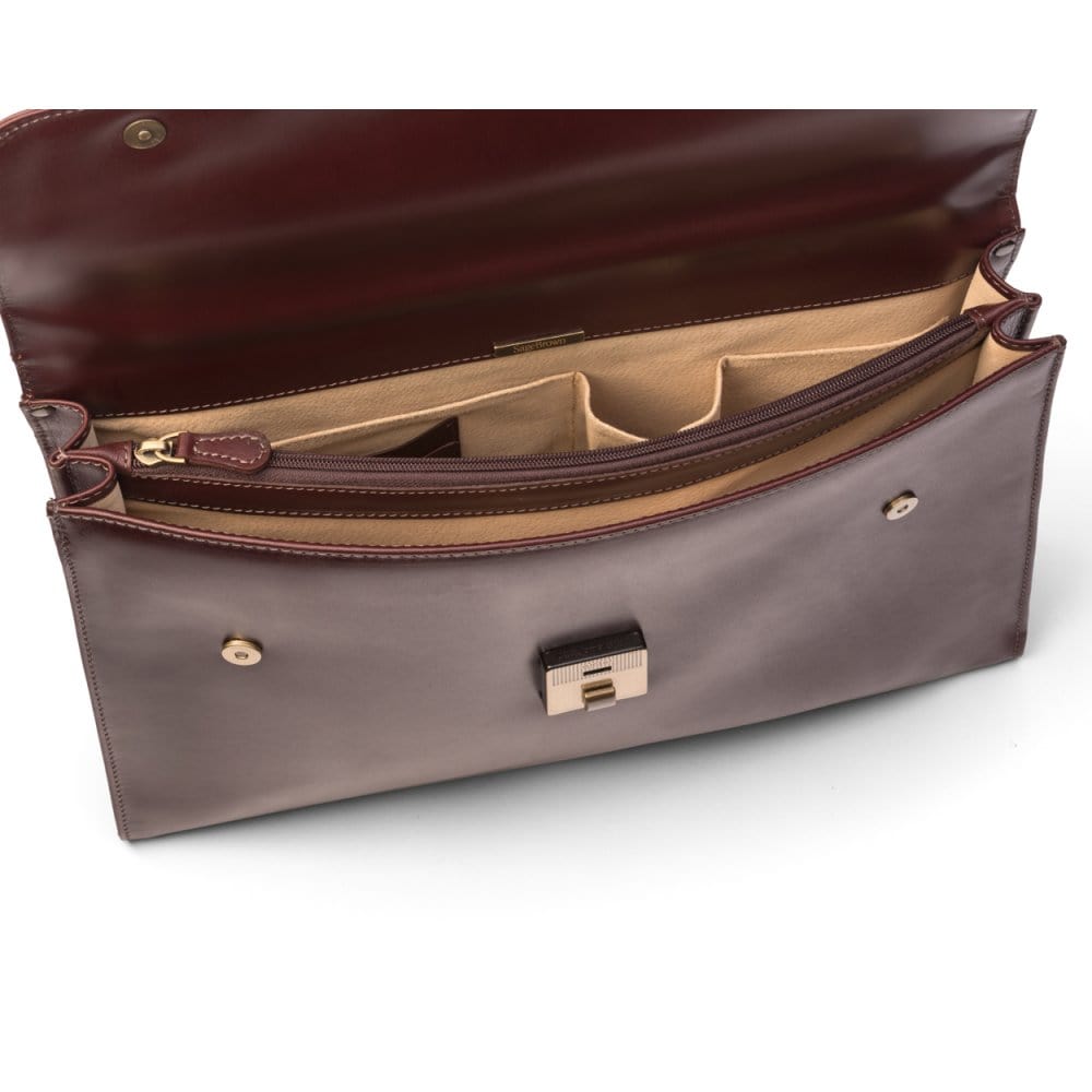 Dark Tan Leather Wall Street Briefcase With Combination Lock