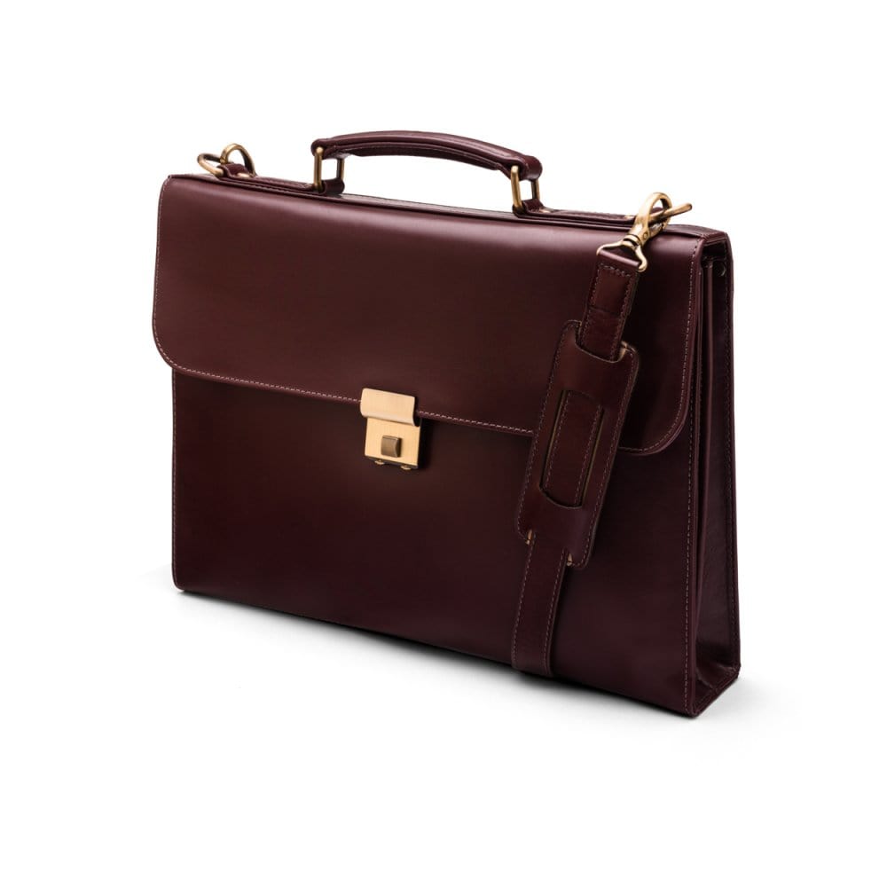Dark Tan Leather Wall Street Briefcase With Combination Lock