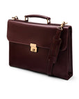 Dark Tan Leather Wall Street Briefcase With Combination Lock