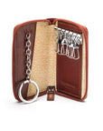 Leather zip around key case, dark tan, open