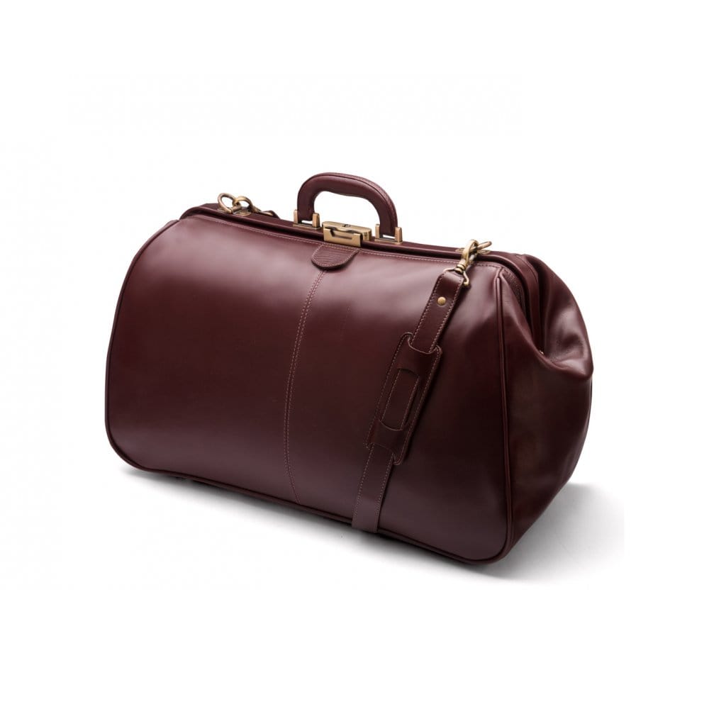 Leather Gladstone holdall, dark tan, with shoulder strap