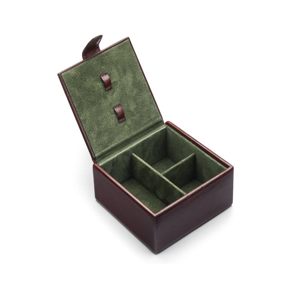 Men's leather accessory box, dark tan, inside