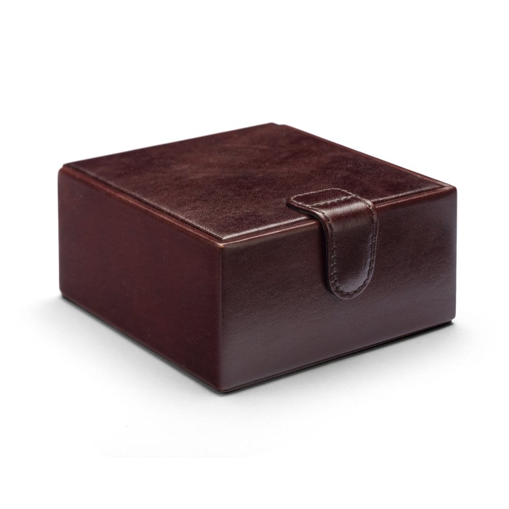 Men's leather accessory box, dark tan, front